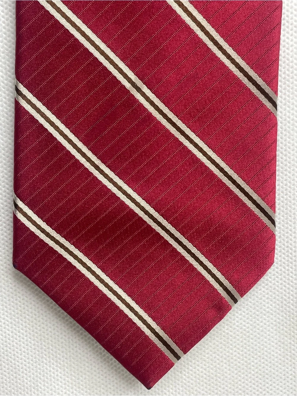 DKNY Champagne Gold Striped Burgundy Red Tie Classic Preppy Necktie Formal USA